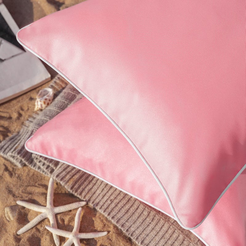 Phantoscope Pack of 2 Outdoor Waterproof Solid Throw Decorative Pillow Cover Decorative Square Outdoor Pillows Cushion Case Patio Pillows for Couch Tent Sunbrella (18''x18''  Pink) - Image 2